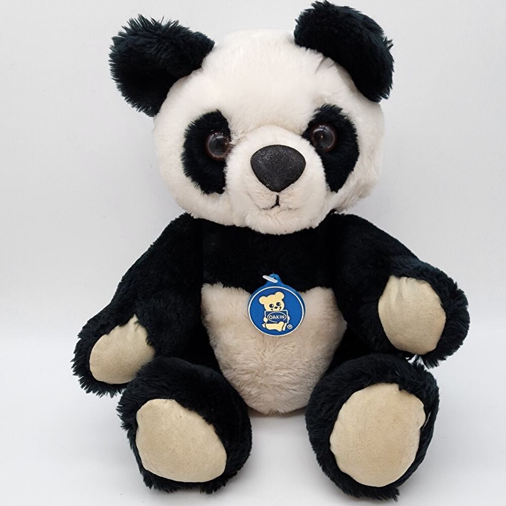 Vintage Dakin Panda Bear Plush Stuffed Animal Toy 13" Jointed Hard Eyes 1983